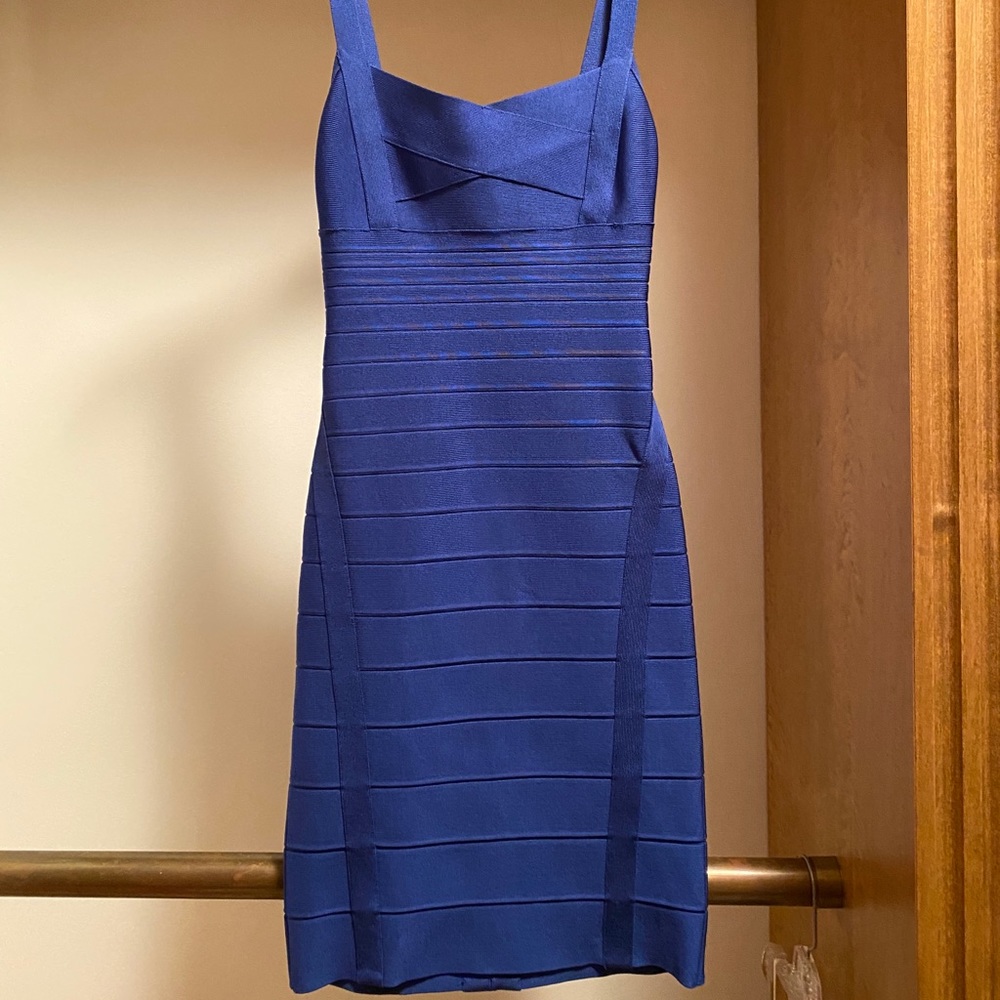 Blue body-con Herve Leger dress